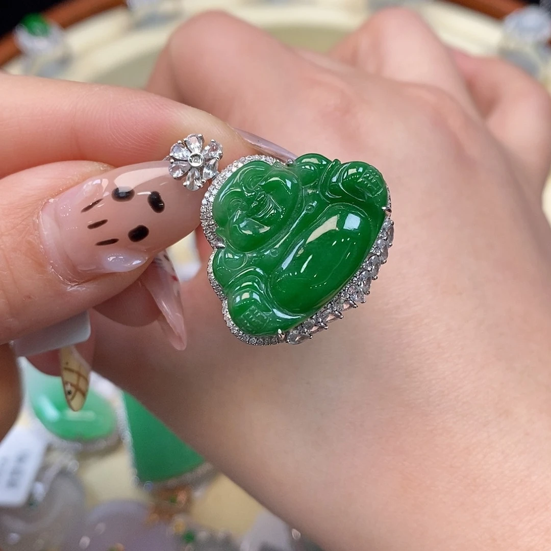 翡翠吊坠(不含链)18K金镶嵌佛公