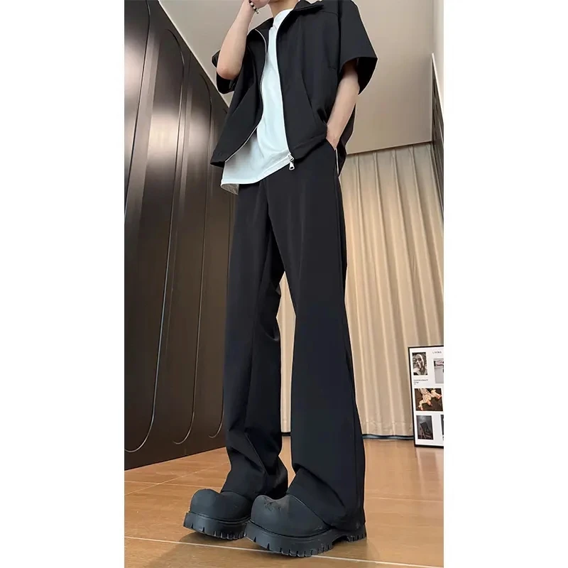 美式微喇西裤男夏季薄款高街潮流休闲裤子高级感垂坠感宽松直筒裤