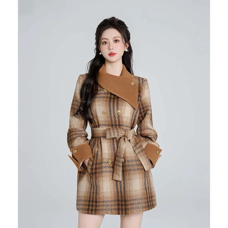 【有里布】【送腰带】千金风格子女高级感法式收腰漂亮流行大衣QJ0101