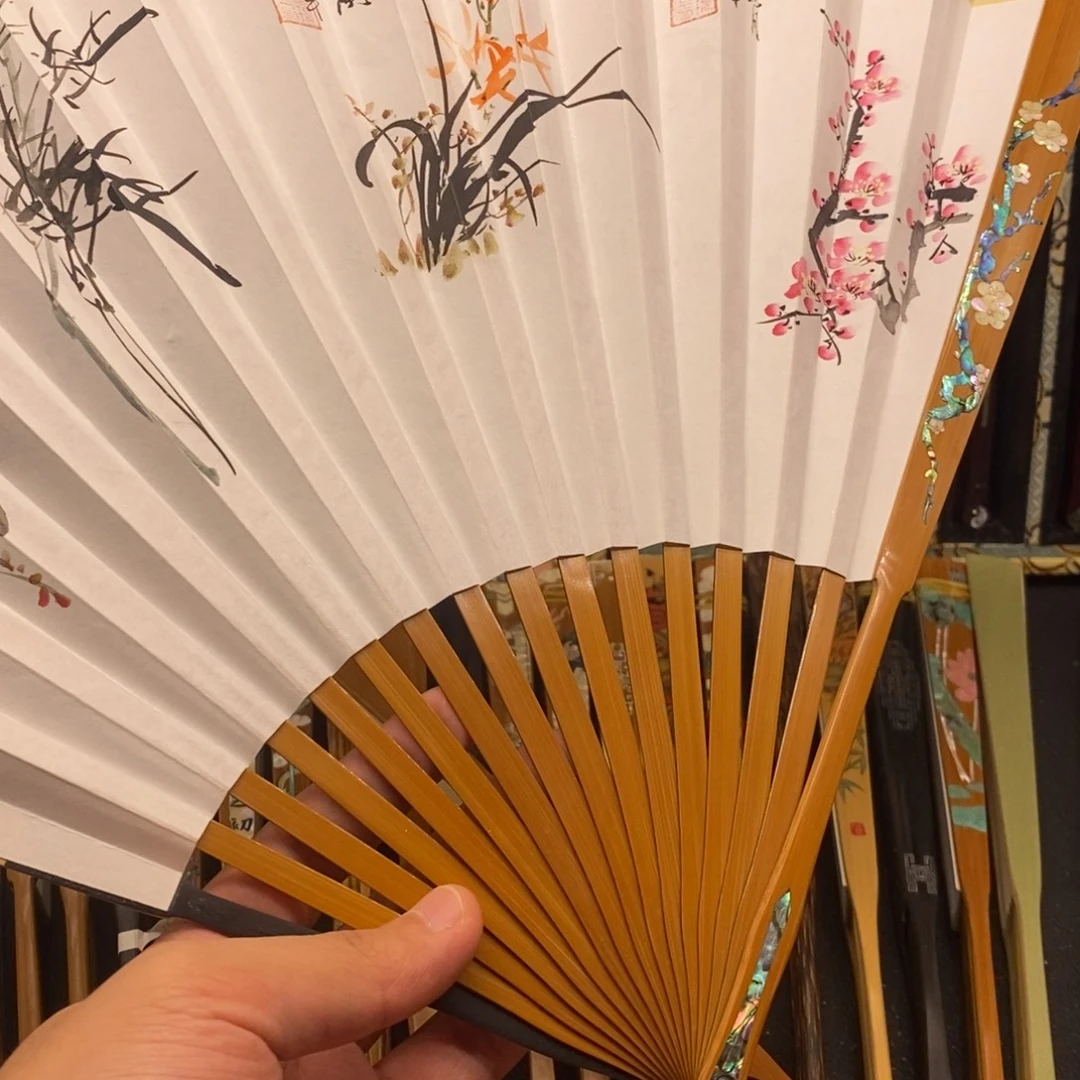 扇子《梅花》老玉竹三合青螺钿
