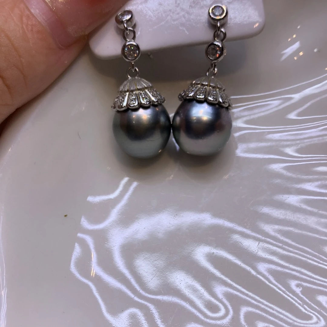 银S925镶嵌耳饰海水珍珠