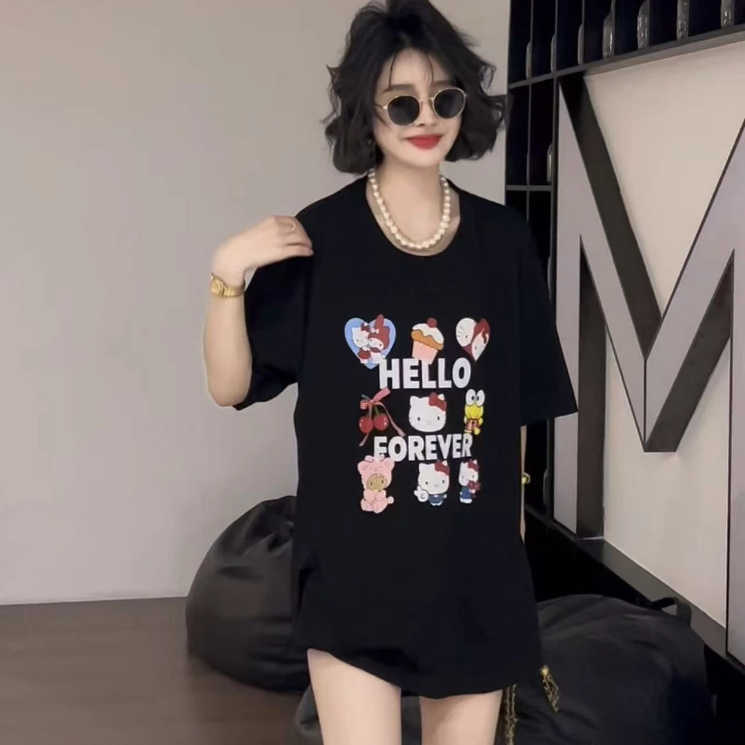 休闲潮流1665凤枝大码女装夏款短袖圆领，衣长75