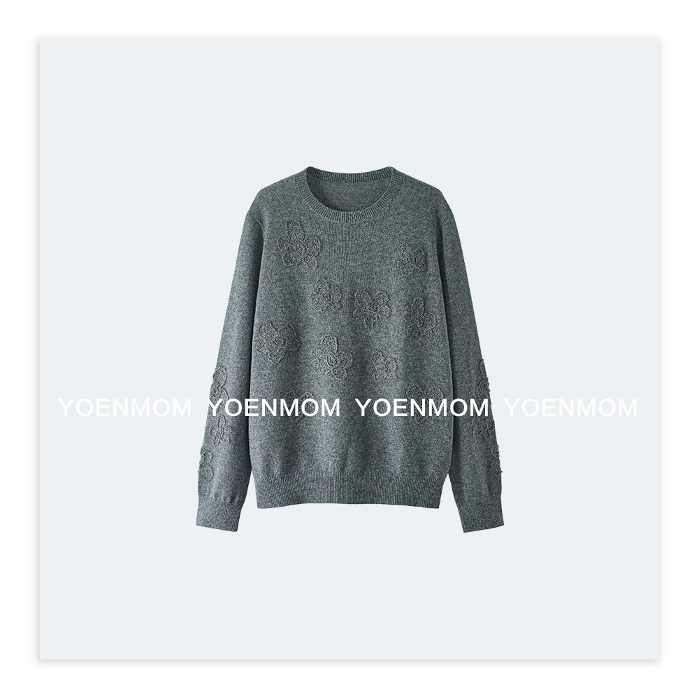 YOENMOM·绒生花·珍贝100山羊绒重工刺绣钩花软糯亲肤圆领针织衫