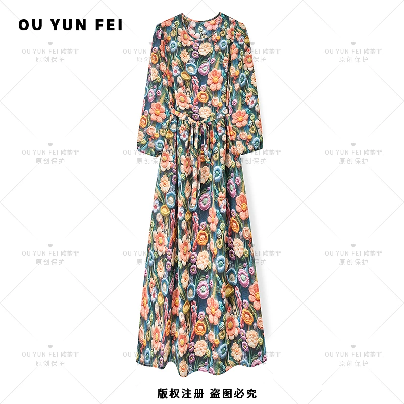 高级感连衣裙女新款气质显瘦穿搭时尚洋气印花长裙F2135