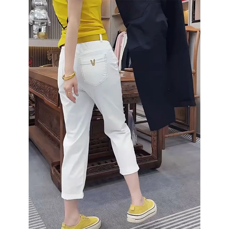 设计感百搭薄款牛仔烟管裤女2025年夏季新款直筒裤高腰直筒九分裤