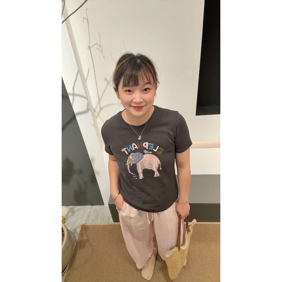 新款气质休闲百搭时尚小象短袖T恤T25119