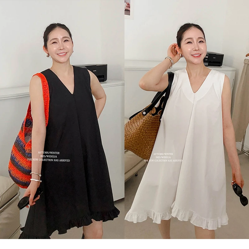 widelia韩版7321温柔显瘦休闲ins薄款简约通勤荷叶边不规则背心裙