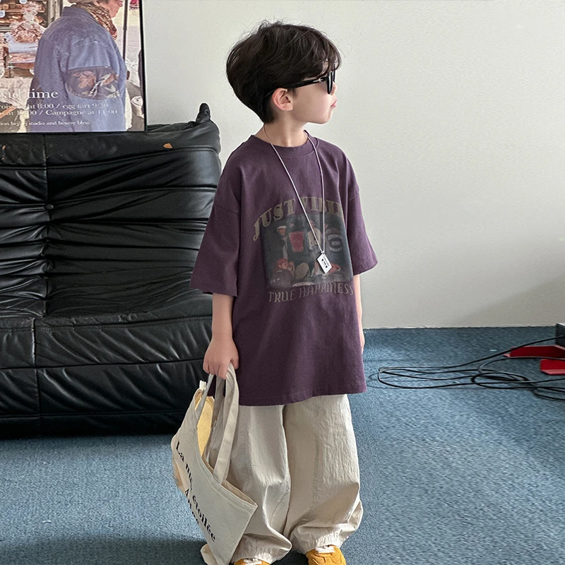 男童短袖T恤2025夏季新款洋气男孩韩版宽松百搭休闲上衣短袖纯棉