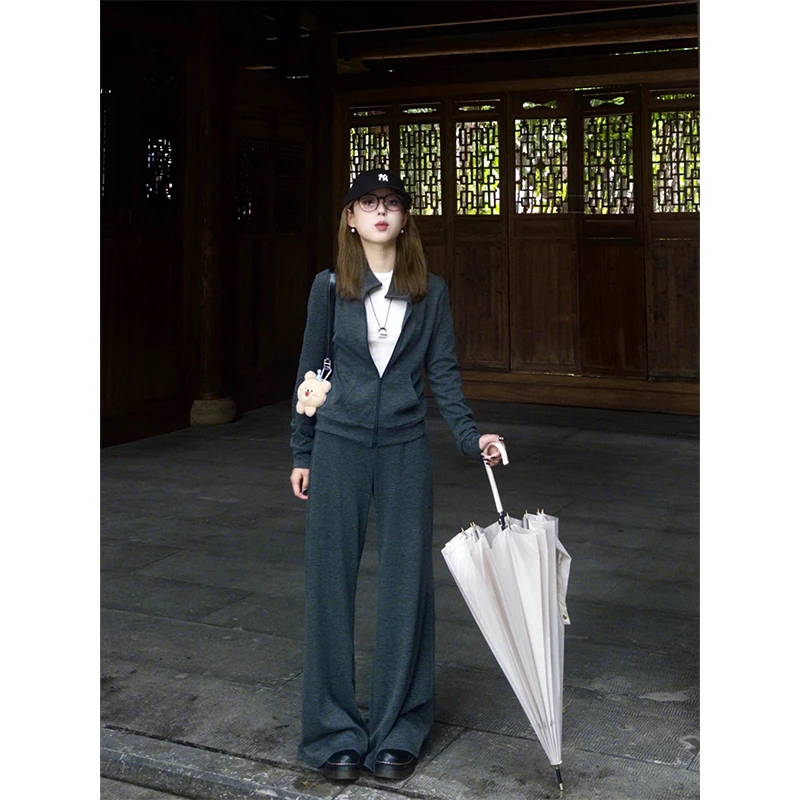 MARIE.COCO休闲运动风立领长袖开衫外套背心女秋季时髦洋气休闲裤