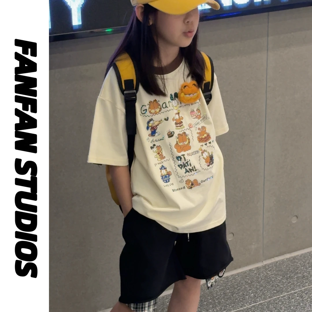 FANFAN亲子装夏季新款[猫]全棉休闲宽松儿童短袖T恤