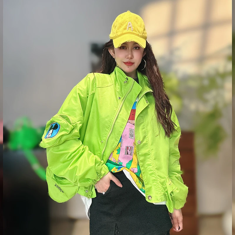 春季新款时尚长袖立领防风外套女士休闲百搭宽松冲锋衣夹克棒球服