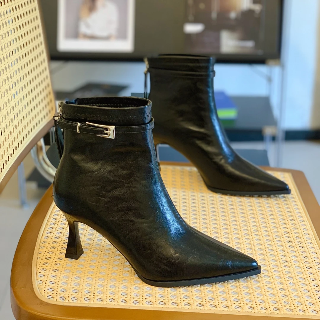 爆款尖头短靴细跟7CM小个子增高显腿长时装靴2025秋冬超火瘦瘦靴