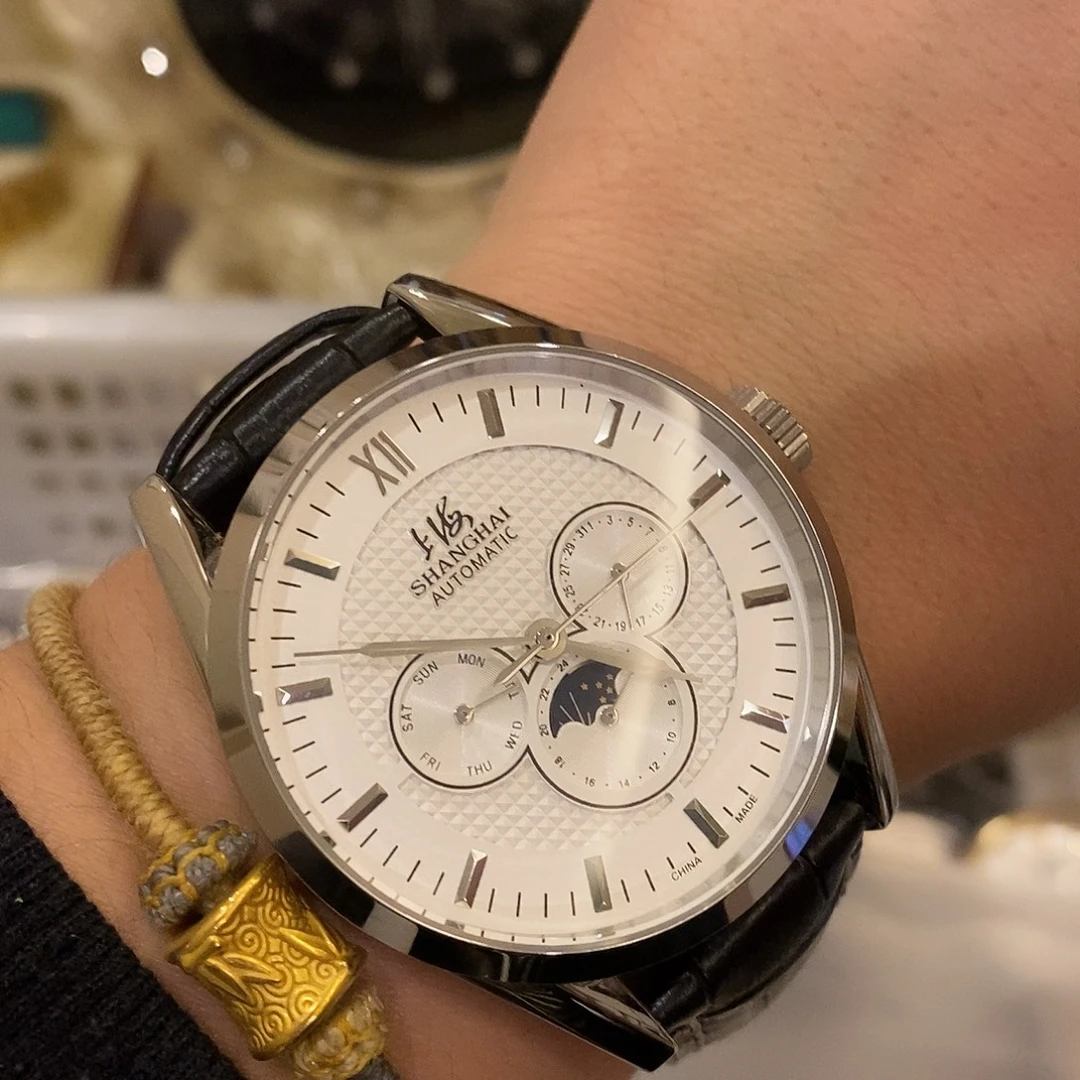 精钢老上海三眼六针全自动机械表