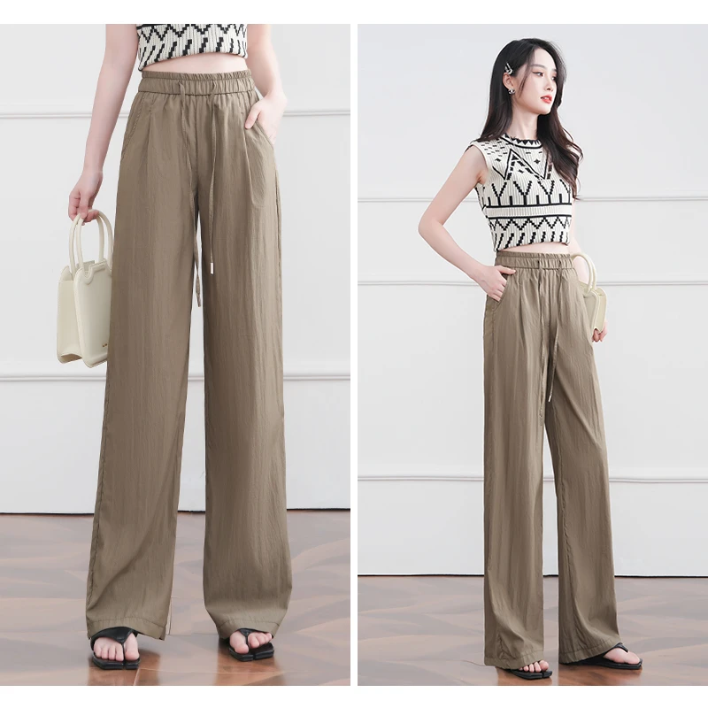 南油【冰麻直筒阔腿裤】女裤25年新款休闲夏季透气遮肉通勤百搭显高