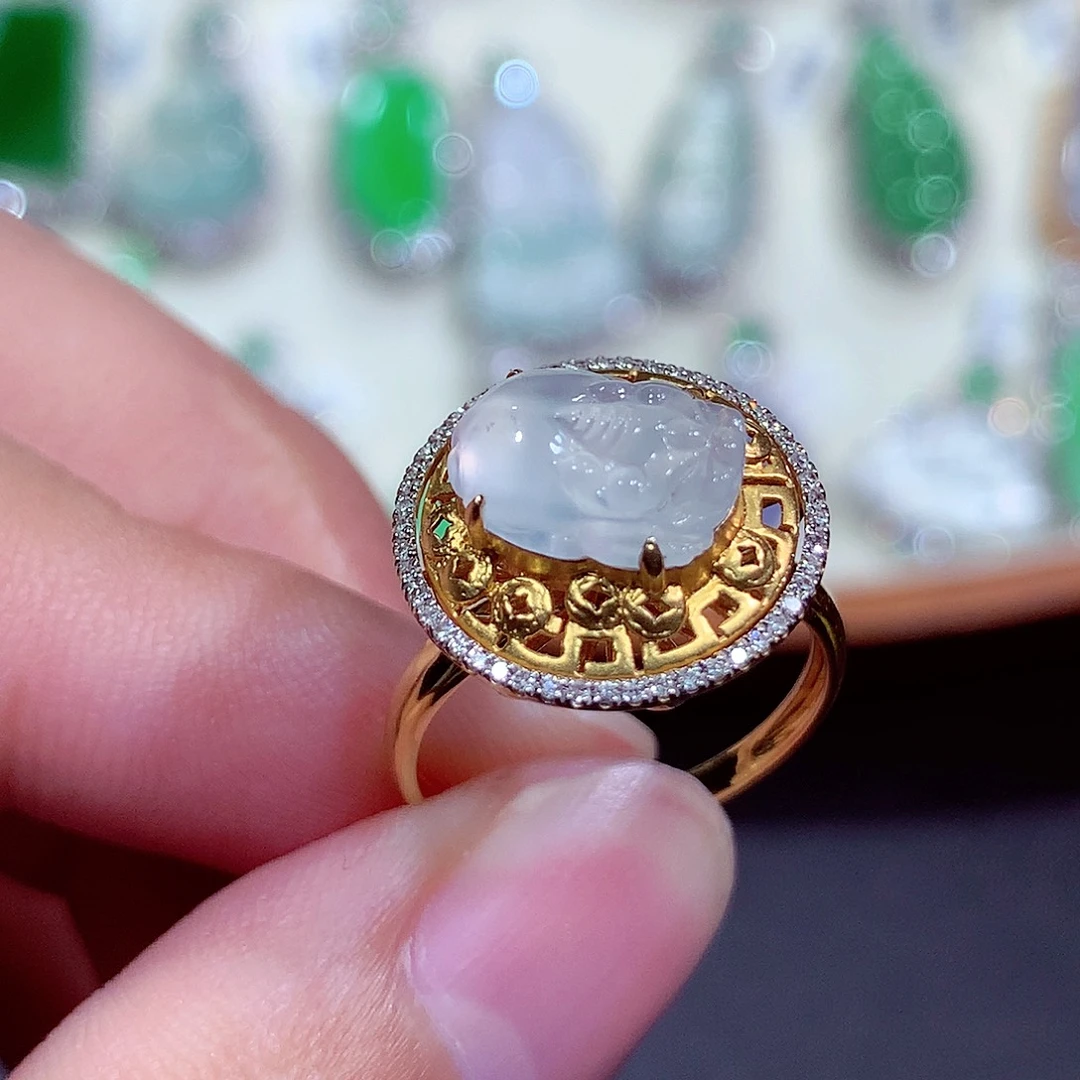 翡翠18K金镶嵌吊坠(不含链)