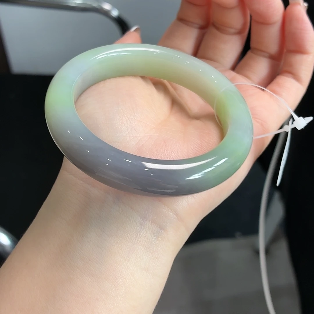 和田玉未镶嵌手镯紫翠毕业款浓郁底细34