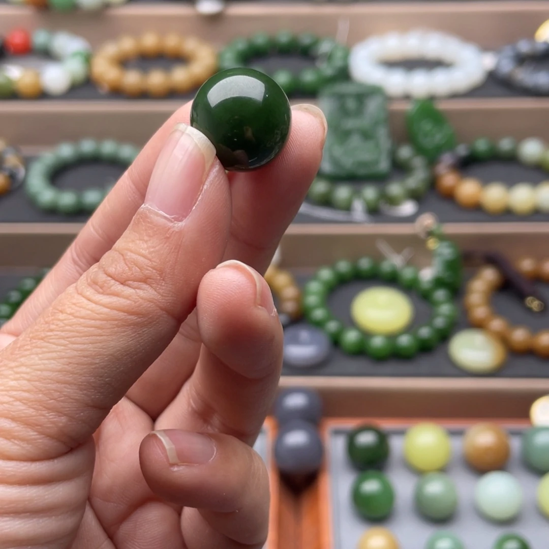 和田玉未镶嵌手链16碧玉菠菜绿