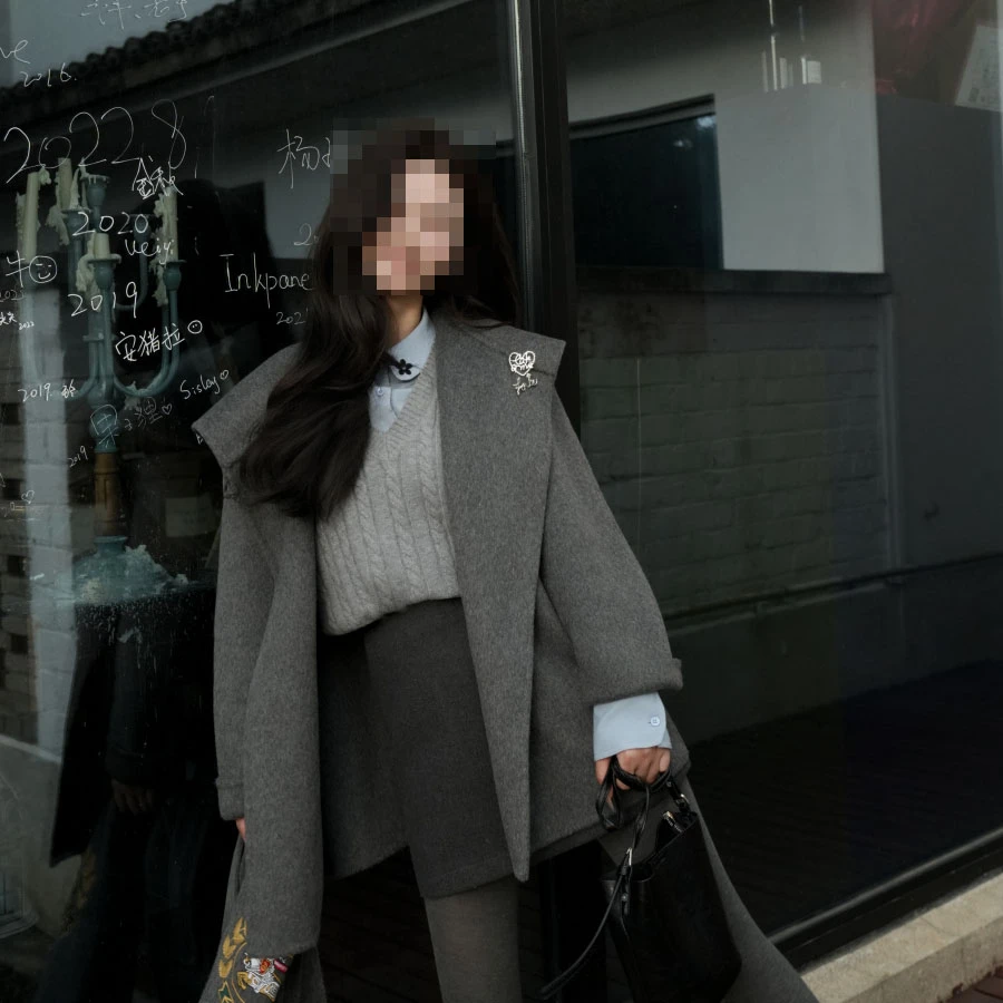 (70~78)2025年秋冬经典中长款双面羊毛大衣气质毛呢羊绒