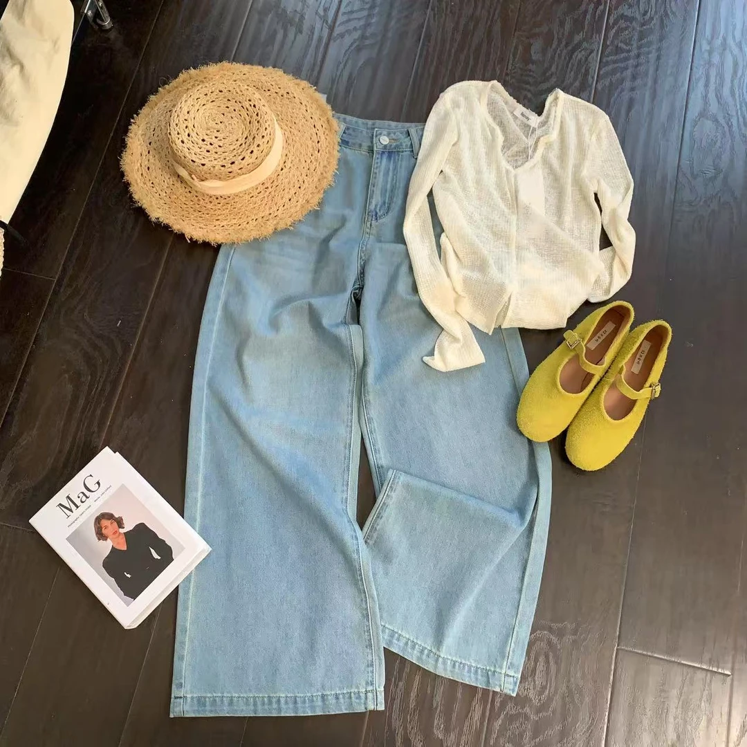 『雨美 Show』6113蓝色夏款直筒牛仔裤