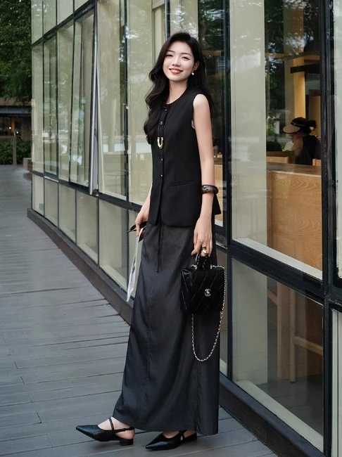 美洋MEIYANG【现货】墨鱼半裙 60支兰精天丝|通勤休闲直筒半身裙1