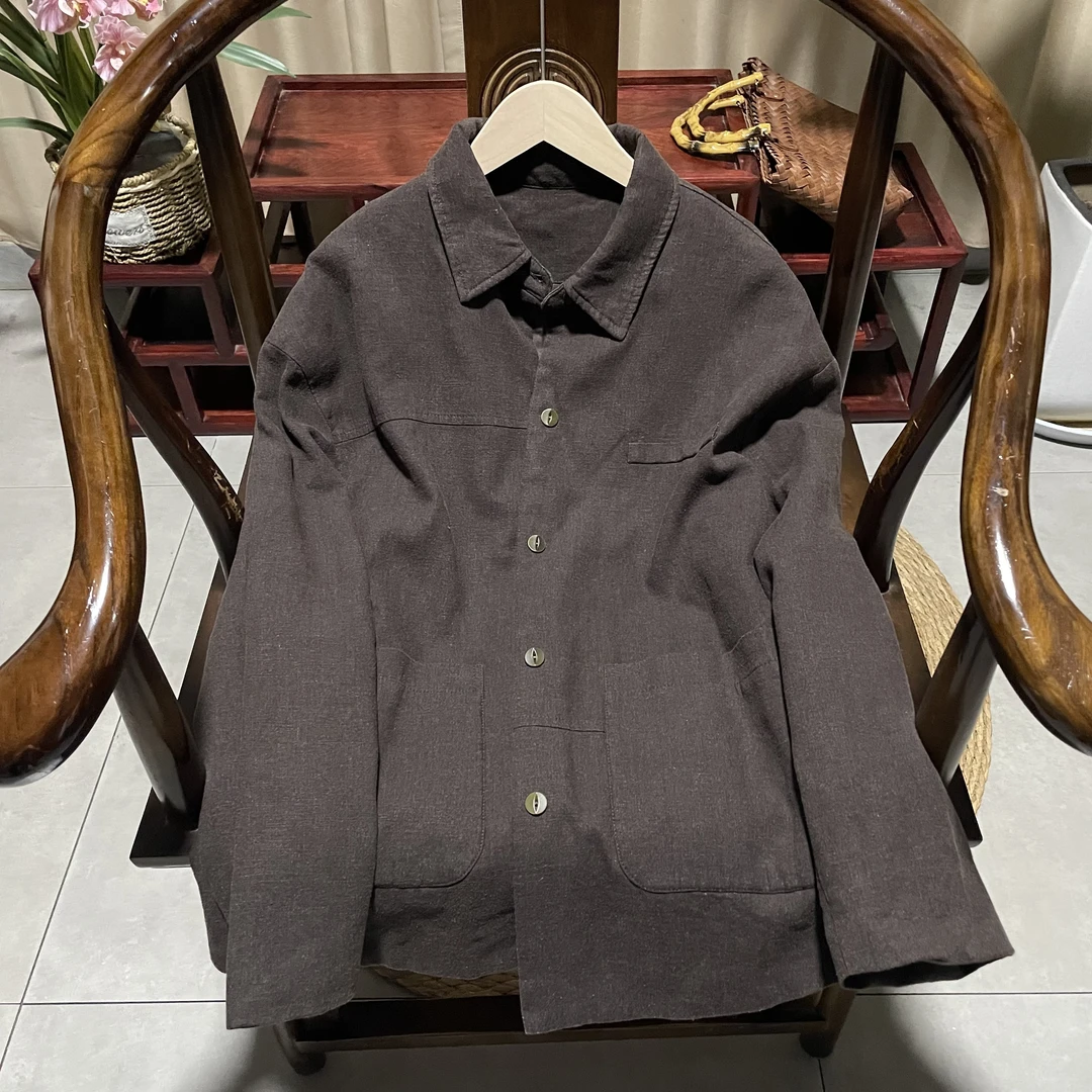 238  [品牌高定款] 亚麻休闲复古衬衫领棉服