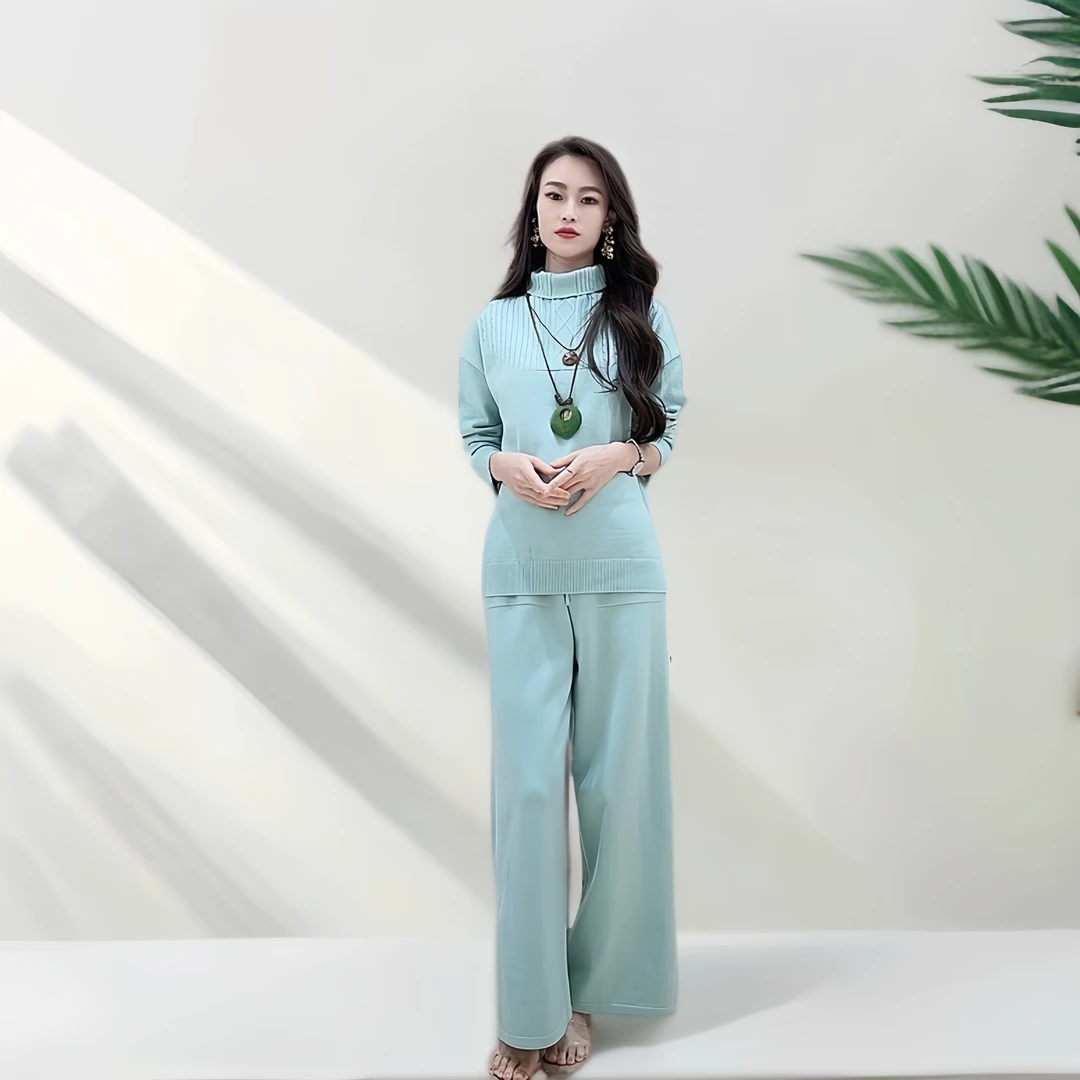 685秋冬时尚阔腿裤女士设计师宽松休闲套装