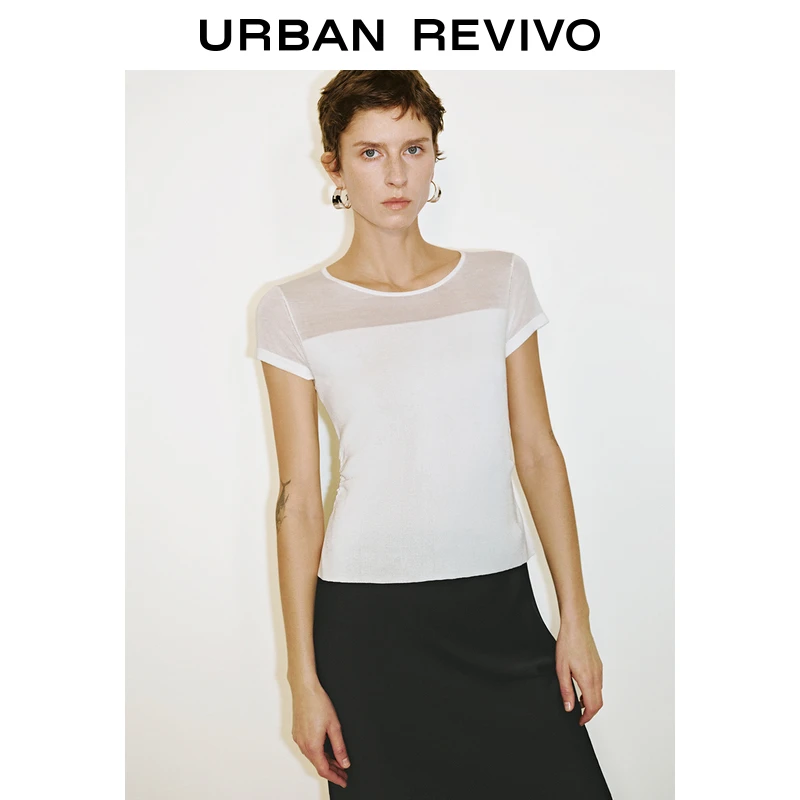 UR2025秋季新款女装休闲简约百搭薄纱短袖针织衫UWM950026