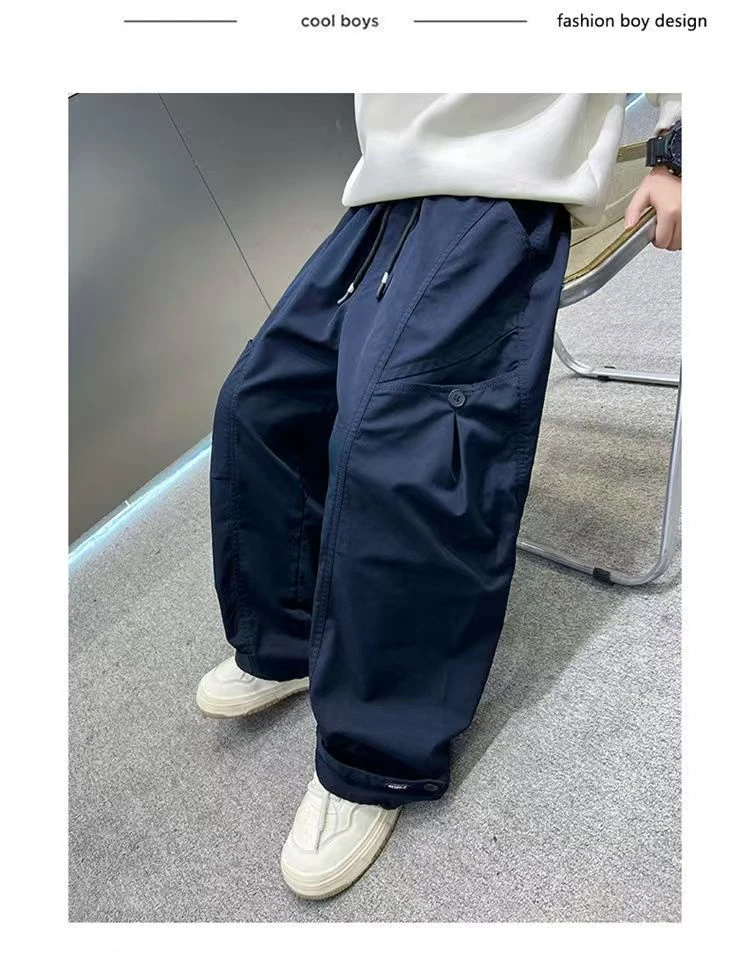 男童春秋款工装裤2025新款大童秋季宽松男孩秋装直筒儿童裤子帅气