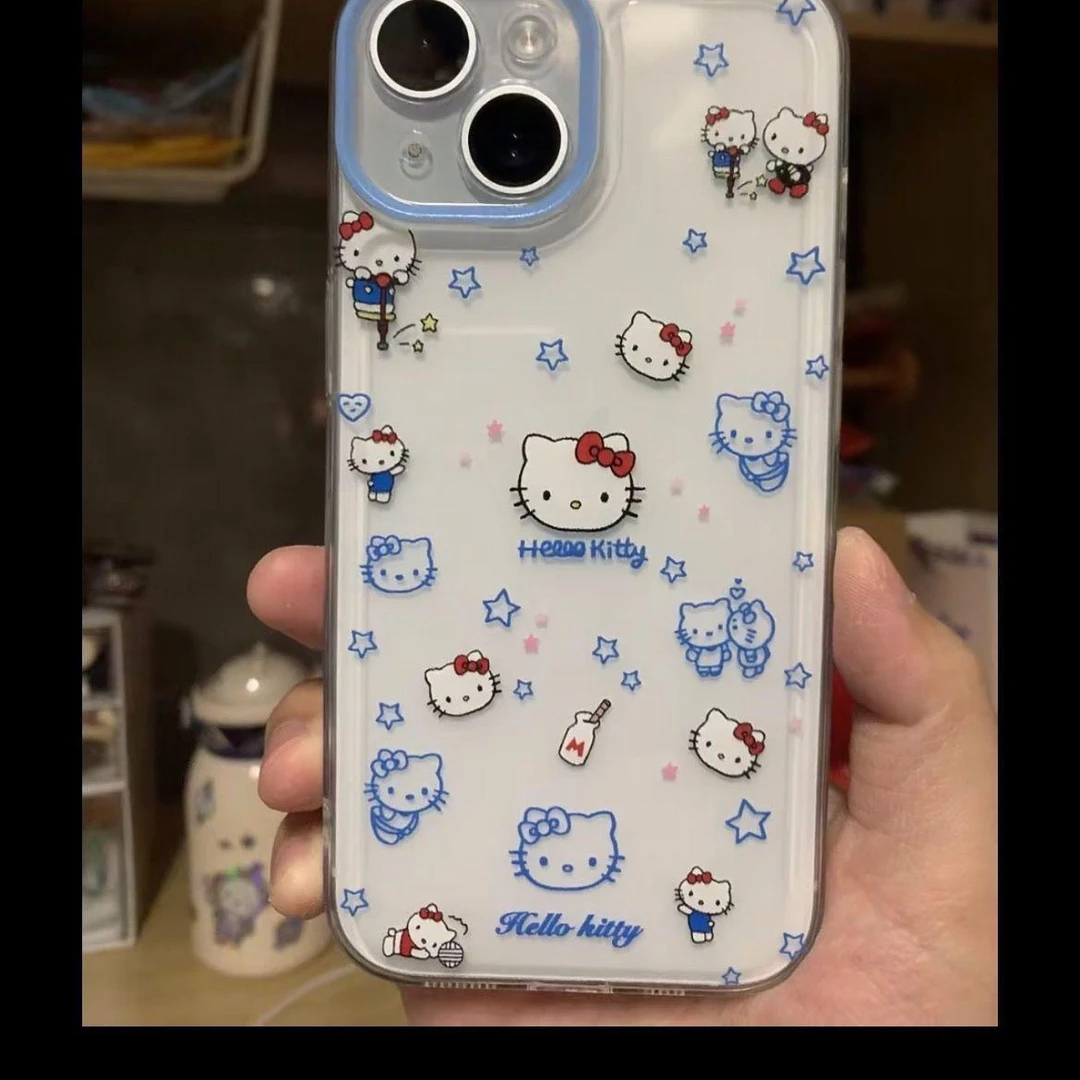 蓝框线条凯蒂猫适用苹果16ProMax/15/14 iPhone13/12/6sP手机壳11