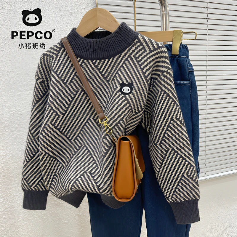 PEPCO/小猪班纳儿童加厚毛衣男童秋冬新款条纹半高领针织衫女童潮