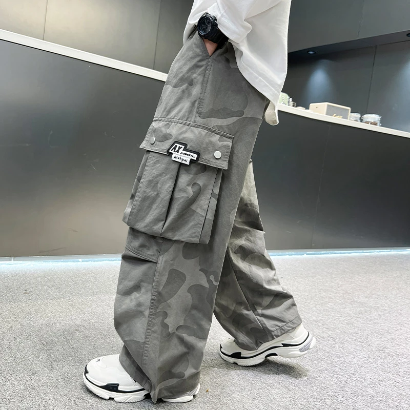 儿童夏装2025大冰丝防蚊裤夏季薄款韩版阔腿直筒裤宽松长裤工装裤