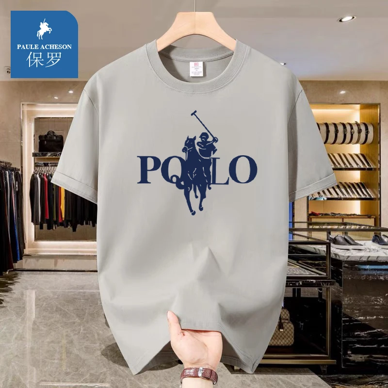 【保罗烫印】纯棉印花T恤夏季t恤圆领短袖针织潮流百搭简约AA