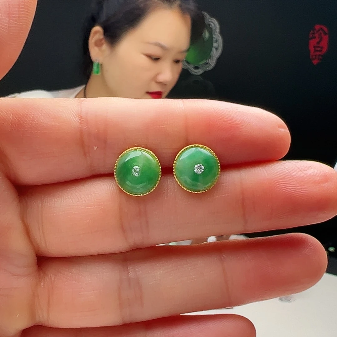 翡翠银S925镶嵌耳饰天然翡翠