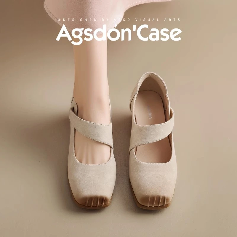 /奥古狮登芭蕾玛丽珍女鞋2025新款夏季法式方头猪鼻子鞋浅口单鞋Q