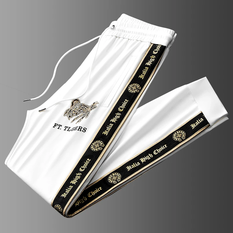 DRNL白色拼接夏季男士休闲裤子卫裤欧货潮牌薄款高端运动束脚