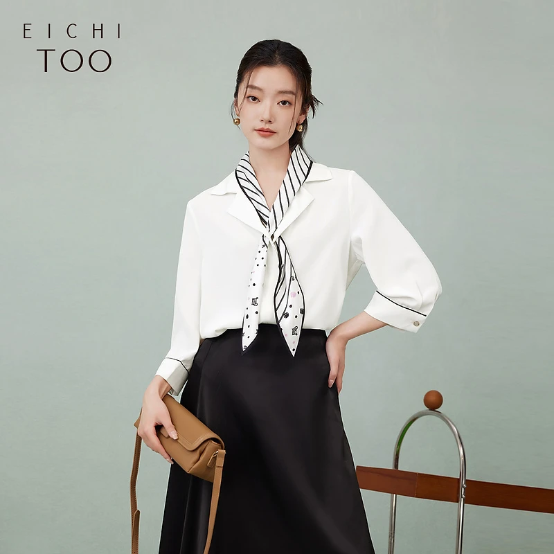 B爱居兔新款通勤职场风白色设计感飘带休闲衬衫ENEAJ1P030A