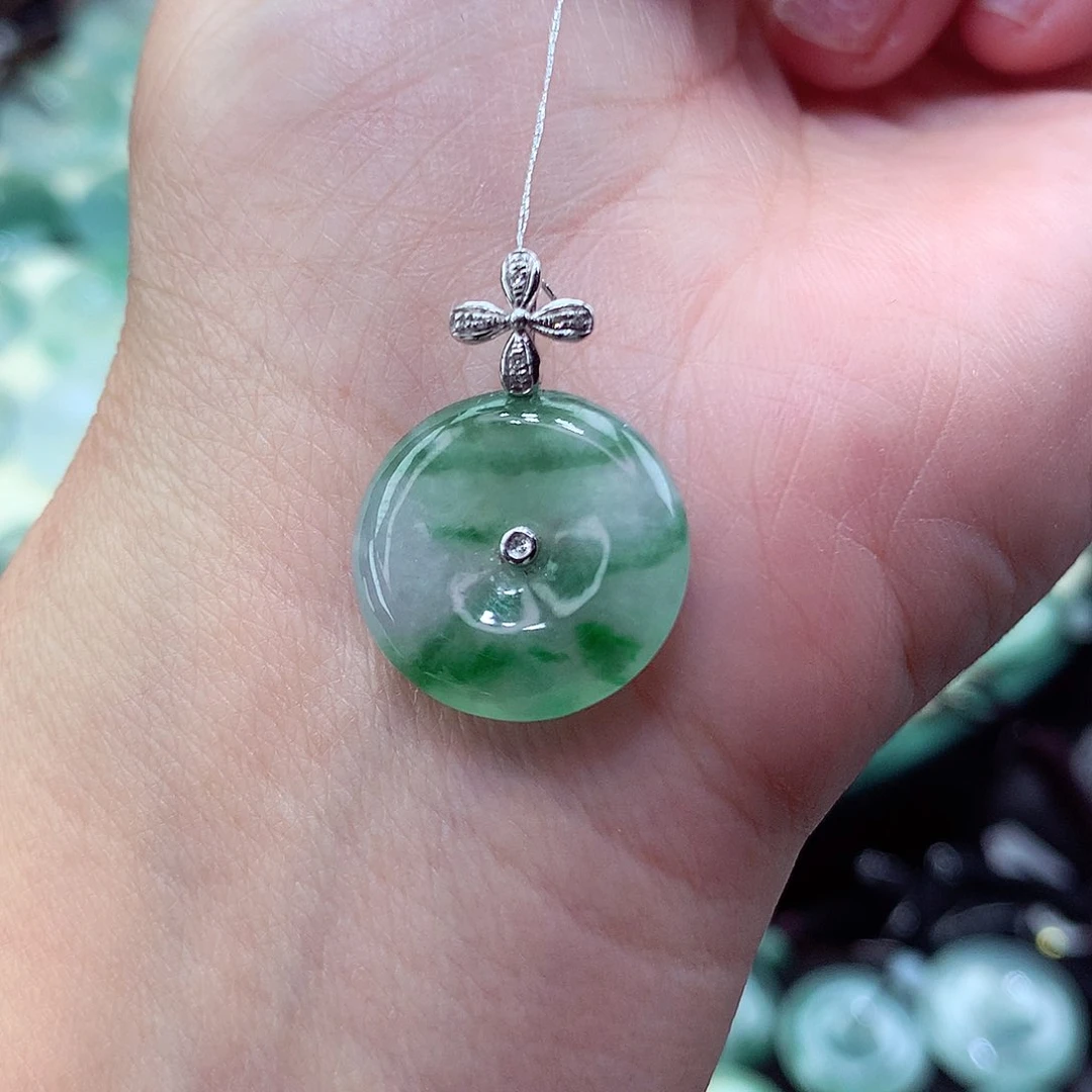 翡翠颈饰18K金镶嵌4尺寸17/4.5