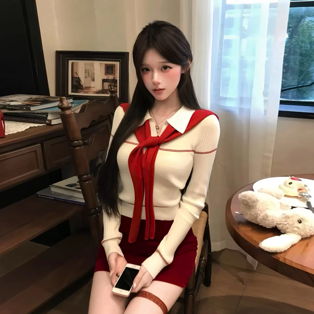 2025新款巨好看红色毛衣针织连衣裙子女秋冬圣诞穿搭包臀短裙套装