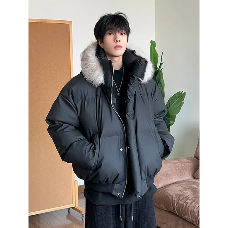 美式可拆卸连帽棉服男款冬季美式短款加厚宽松面包服毛领棉衣外套