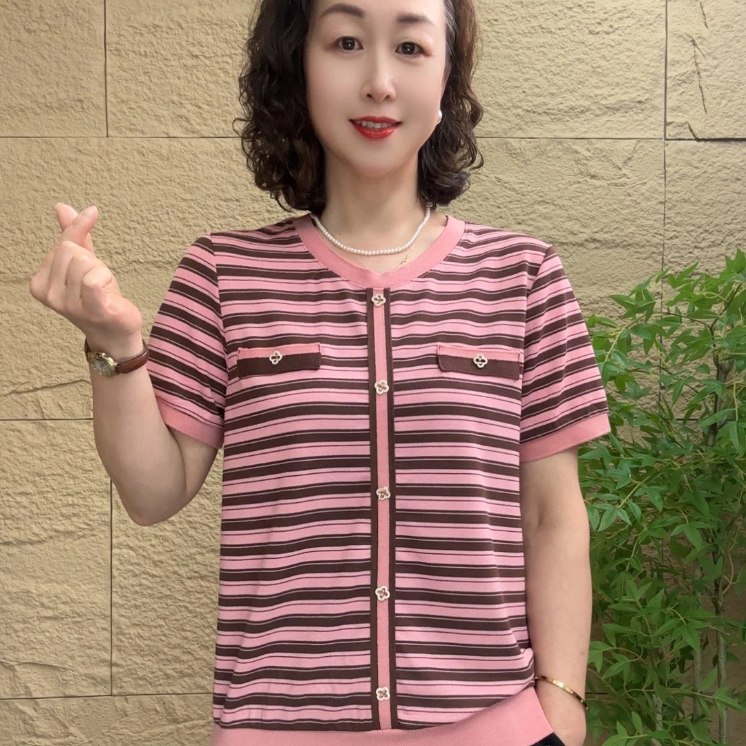 短袖新款时尚洋气妈妈装女装宽松显瘦气质减龄中老年妈妈夏季上衣
