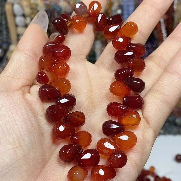 玛瑙/玉髓未镶嵌珠宝半成品玛瑙切面水滴卡8*12mm