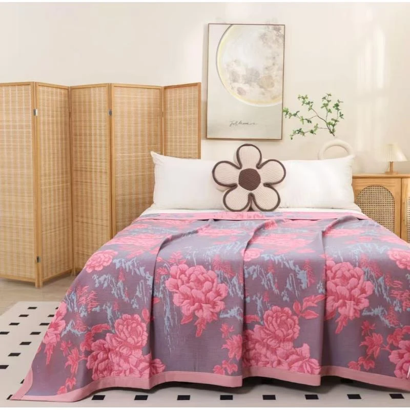 【山水牡丹】230*250cm加厚多功能可铺可盖双面床盖