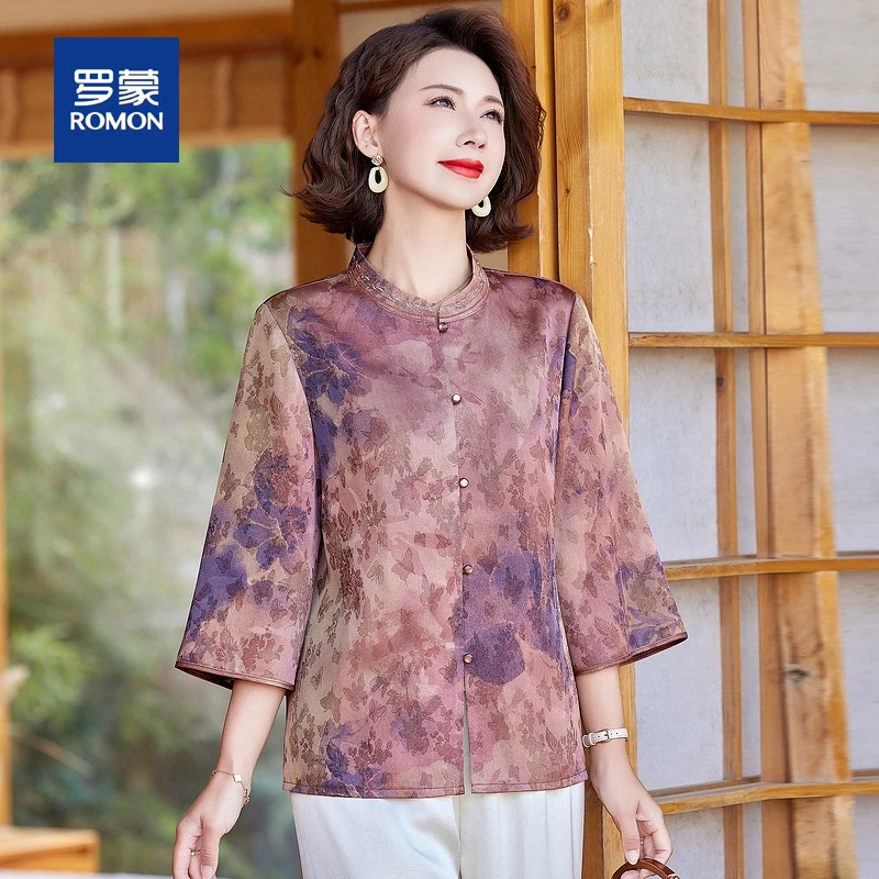 罗蒙妈妈夏装洋气雪纺衬衫中老年人阔太太奶奶装宽松薄款小衫上衣