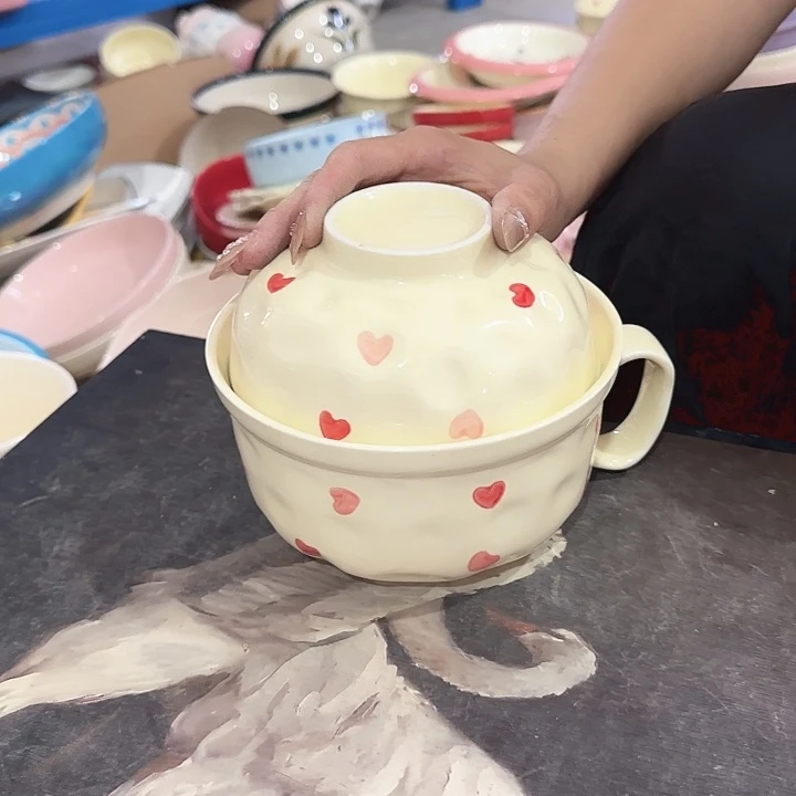 瓷片奶油爱心泡面碗一个