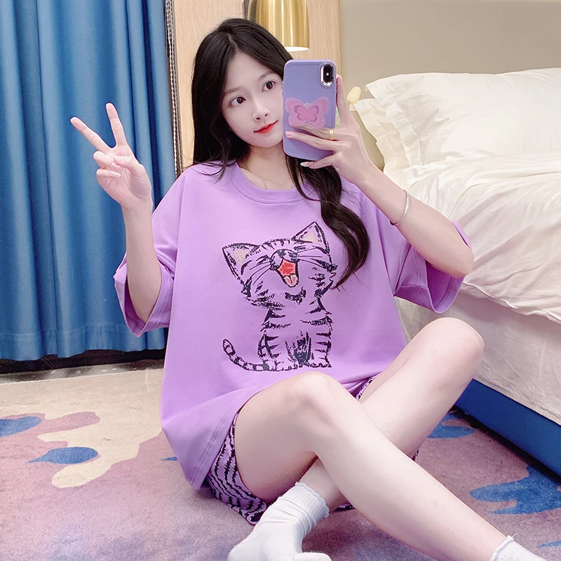 睡衣女可爱短袖爆款2025新款可外穿两件套大码夏高颜值学生家居服