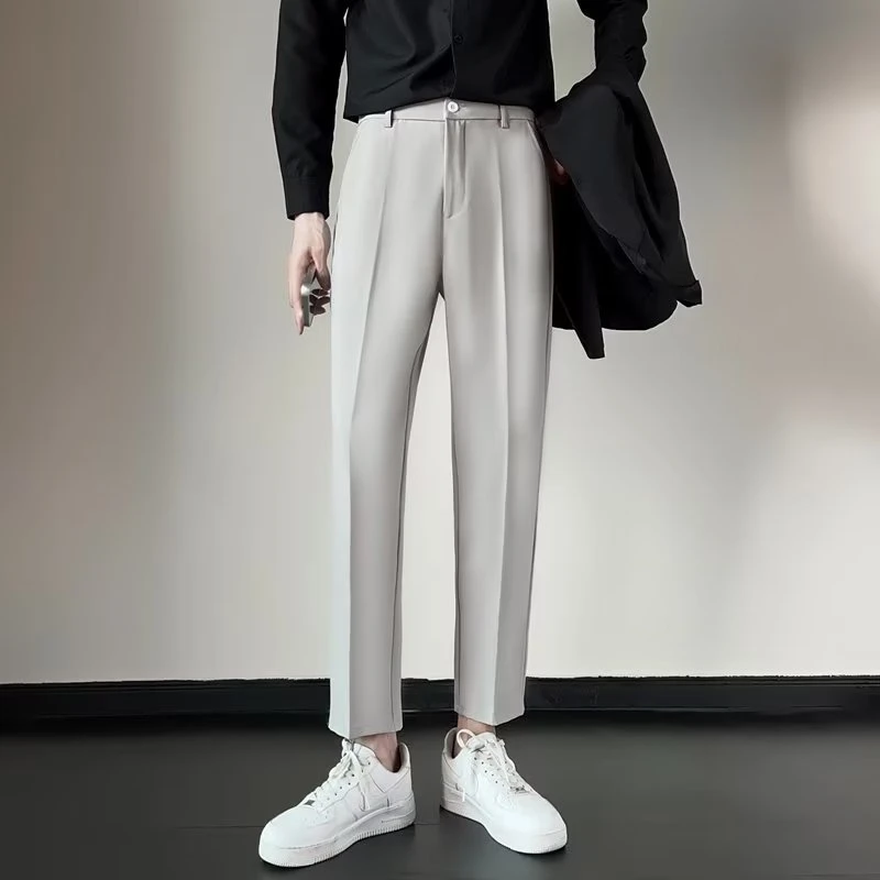 小西裤男修身直筒休闲裤子男士高级垂感黑色春秋季西装九分裤