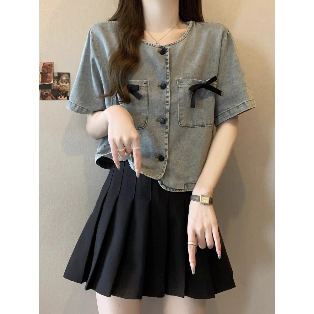 特大码300斤胖瘦别致短款上衣女夏季设计感蝴蝶结短袖睡衣