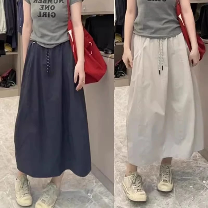 拼接南瓜裙女夏季高腰简约百搭休闲花苞裙少女风半身裙中长款裙子