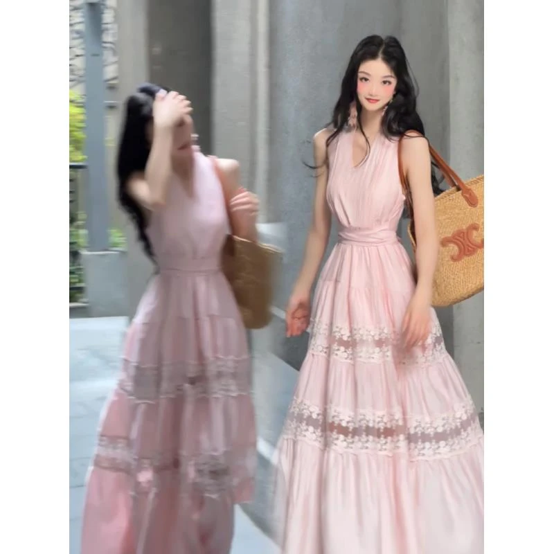 百亿【清新粉甜+运补6】法式优雅夏日出游气质度假连衣裙