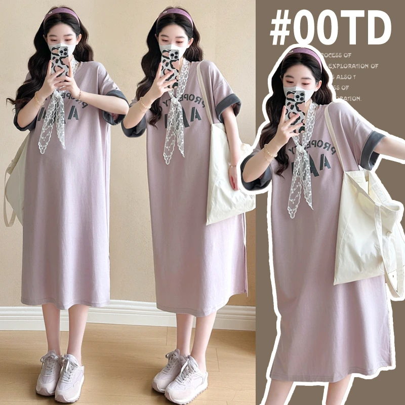 孕妇装夏装连衣裙2025新款时尚潮妈孕期穿搭休闲法式短袖裙子套装